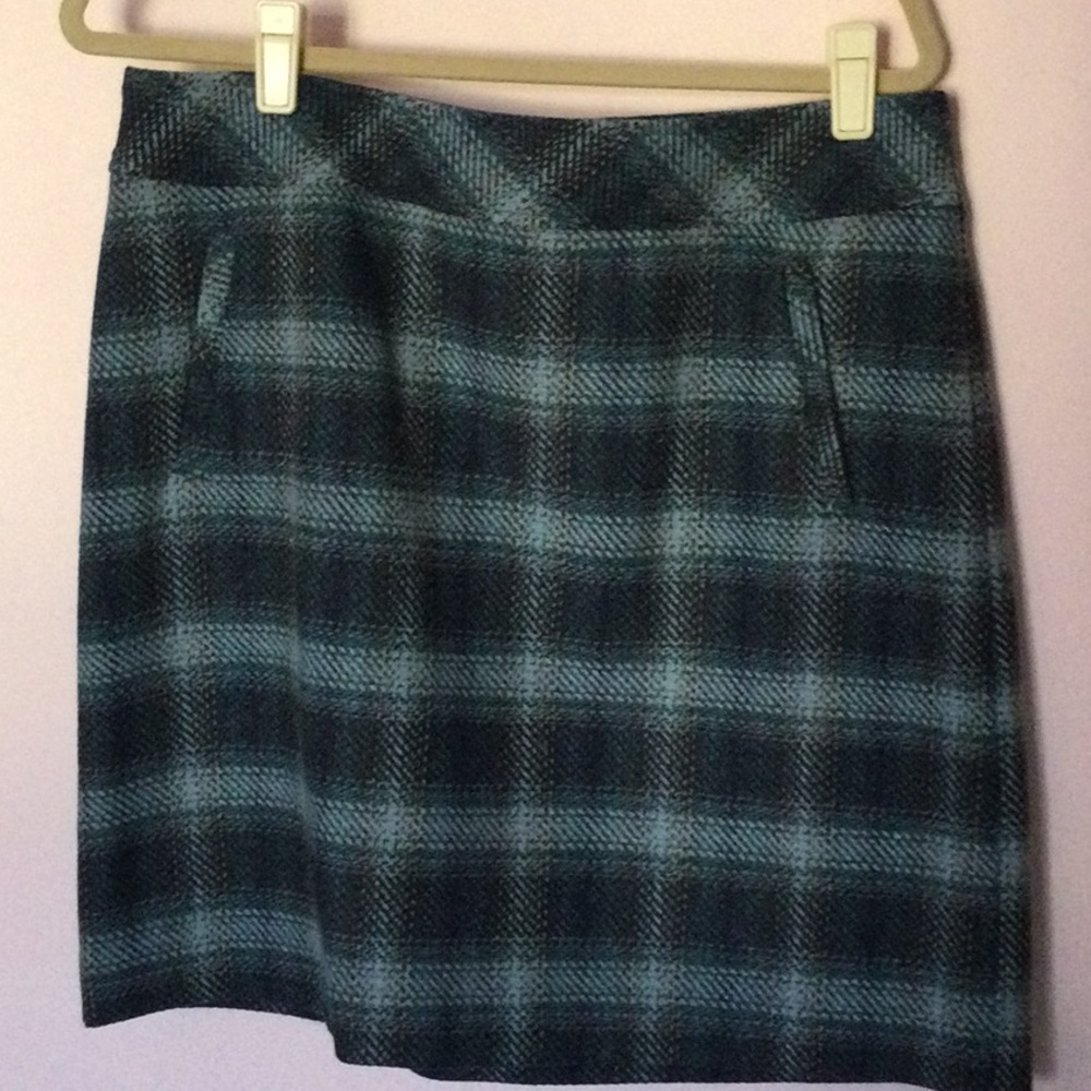 Talbots Blue and Gray Plaid Pencil Skirt